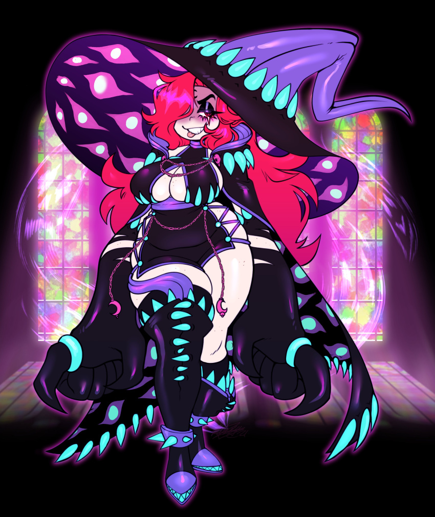 big_breasts boob_window claws red_hair small_dress thick_thighs tight_clothing toon_michaela toxicsoul77 whore_eyes wide_hips witch witch_hat