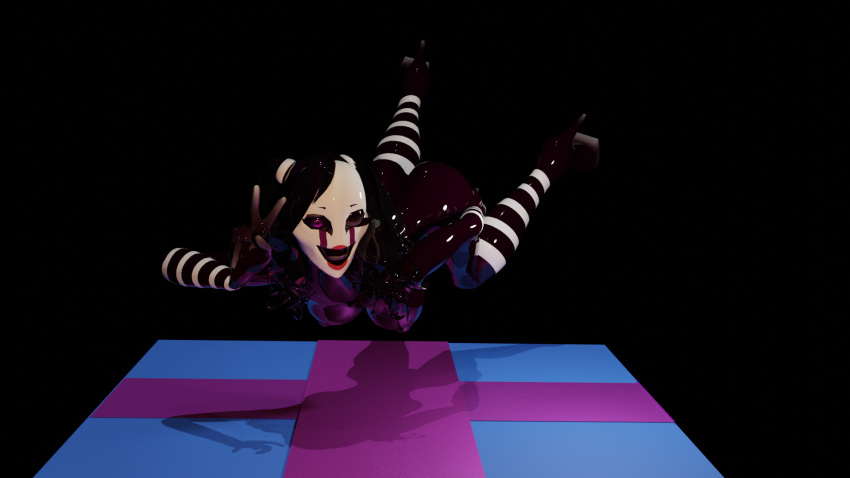 3d black_body black_hair breasts dominatrix female fingering five_nights_at_freddy's five_nights_at_freddy's_2 fnaf marionette_(fnaf) mask puppet_(fnaf) purple_eyes pussy seductive shiny_skin smile void white_face