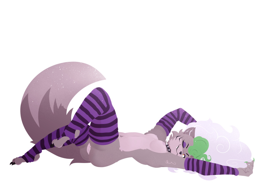 1girls animatronic anthro areolae armpits arms_behind_head armwear breasts claws collar eyelashes eyeshadow fangs female five_nights_at_freddy's five_nights_at_freddy's:_security_breach fur furry green_hair grey_fur indecentwanton leggings legs_up legwear makeup nail_polish naked nipples nude pussy roxanne_wolf_(fnaf) solo spikes teeth white_background white_hair wolf wolf_ears wolf_girl wolf_tail yellow_eyes