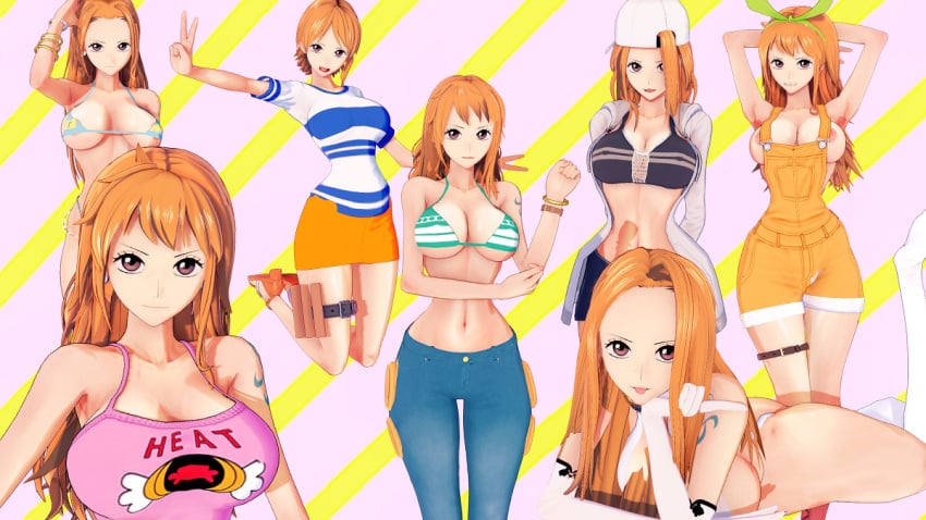 3d alternate_hairstyle alternate_outfit big_ass big_breasts bikini_top different_poses female female_only jeans koikatsu midriff multiple_outfits multiple_poses nami nami_(classic) one_piece one_piece_film_stampede orange_hair post-timeskip pre-timeskip punk_hazard qxdt wide_hips