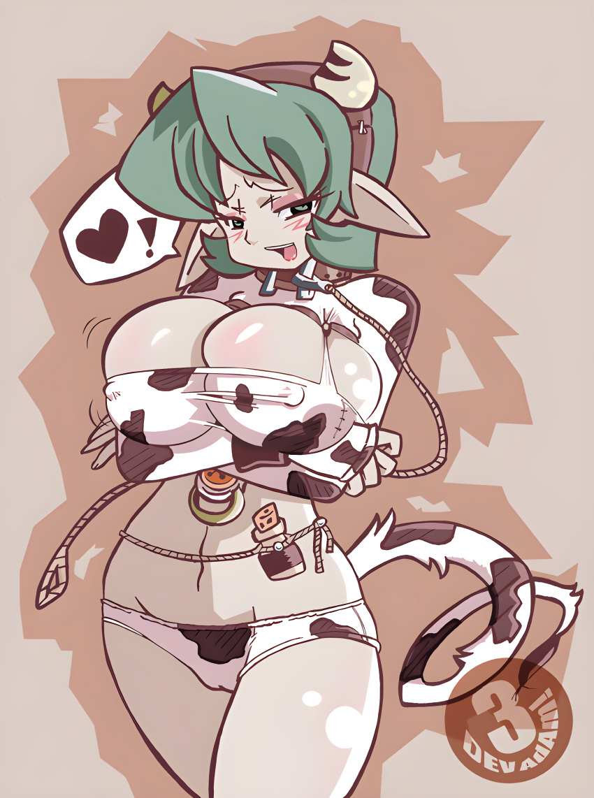 1girls 3_dev_adam alternate_breast_size blush breast_hold breast_lift breast_push breasts bursting_breasts clothing cow_accoutrements cow_girl erect_nipples female female_only green_eyes green_hair hairband huge_breasts kokiri large_breasts luigi64 moo_bitch mrgreen ocarina_of_time open_mouth pointy_ears saria seductive short_hair skimpy solo tail the_legend_of_zelda tight_clothes tongue_out upscaled