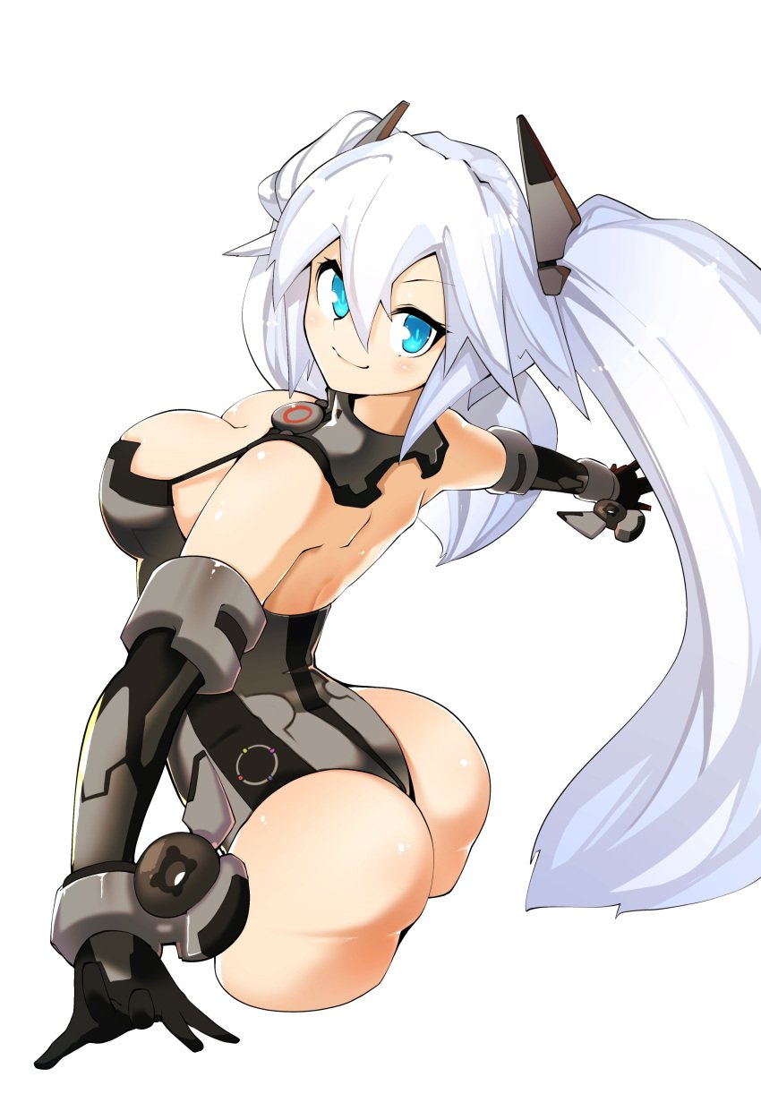 1girls ass big_breasts black_heart blue_eyes breasts bubble_butt busty cleavage dat_ass female female_only gloves large_breasts legs leotard looking_back neptunia_(series) sensual sideboob smile solo thick_thighs thighs thong_leotard twintails voluptuous white_hair