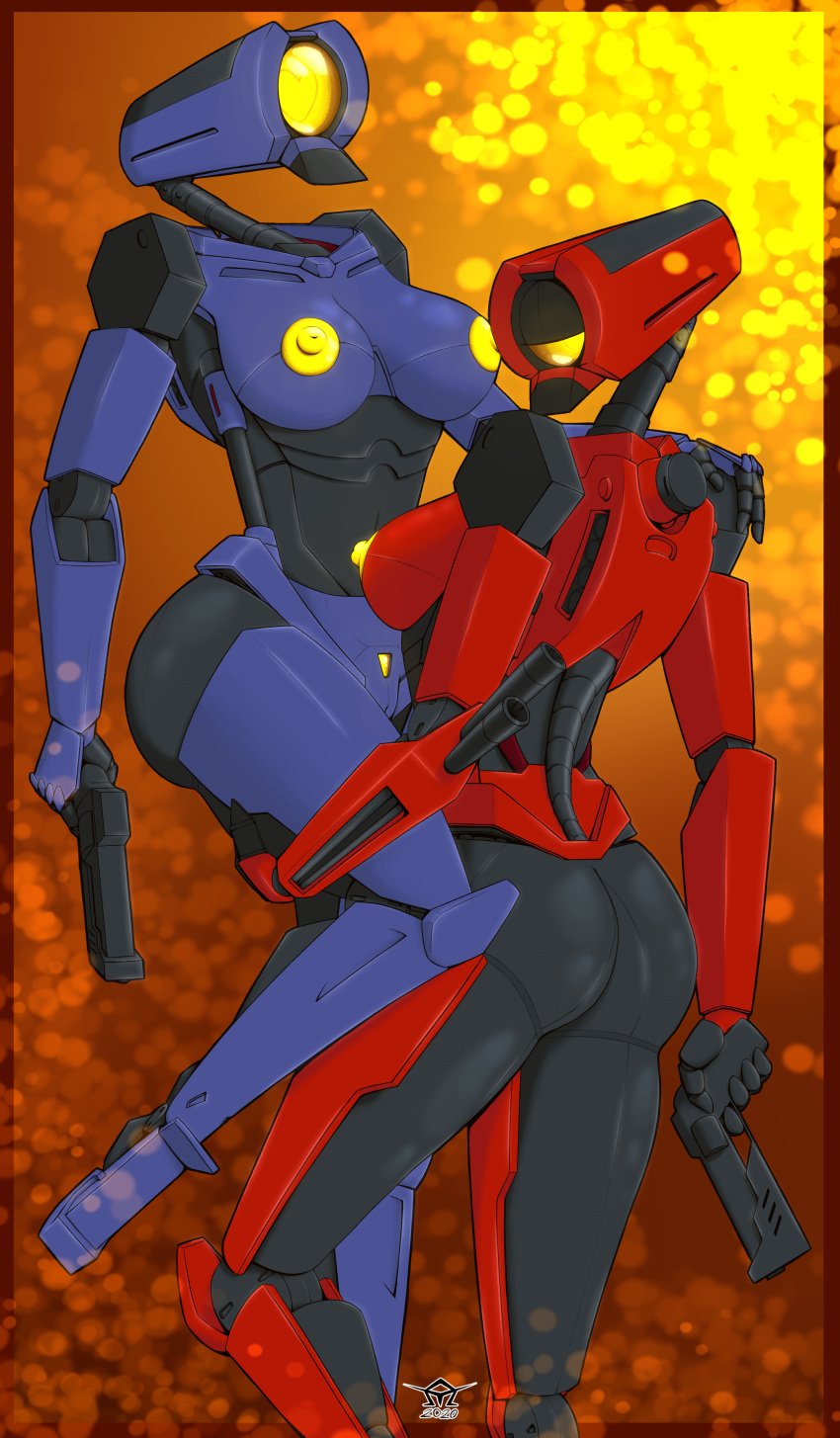 2020 2girls ass completely_nude completely_nude_female female female_only firearm handgun heart-shaped_pupils lesbian medium_breasts multiple_girls nipples omeyega omeyega1 pussy revolver seductive_eyes ultrakill v1_(ultrakill) v2_(ultrakill) weapon yuri