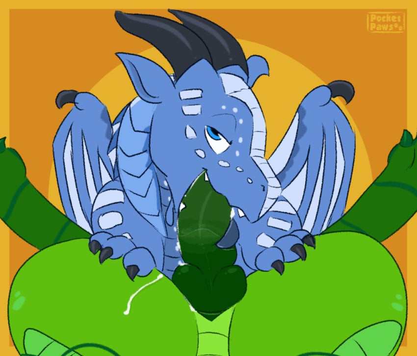 animated blue_body blue_eyes cum cum_in_mouth cum_on_body dragon fan_character female_penetrated feral feral_on_feral feral_penetrated feral_penetrating fins furry gills green_body highres horns membranous_wings oral oral_penetration oral_sex paws pocketpaws seawing_(wof) spread_legs western_dragon wings wings_of_fire