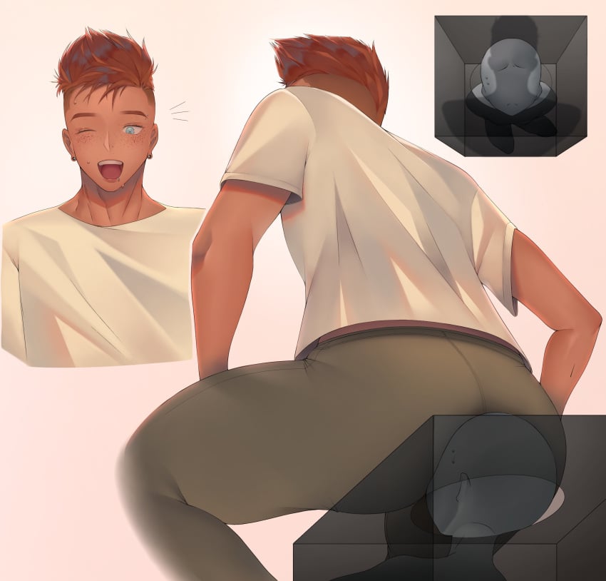 2boys anon ass big_butt bubble_butt chair cushion facesit facesitting gay human_chair male/male male_domination male_only modern object original_character red_hair seat seated smiling smothering smothering_ass submission submissive_male thighs used_as_an_object yaoi