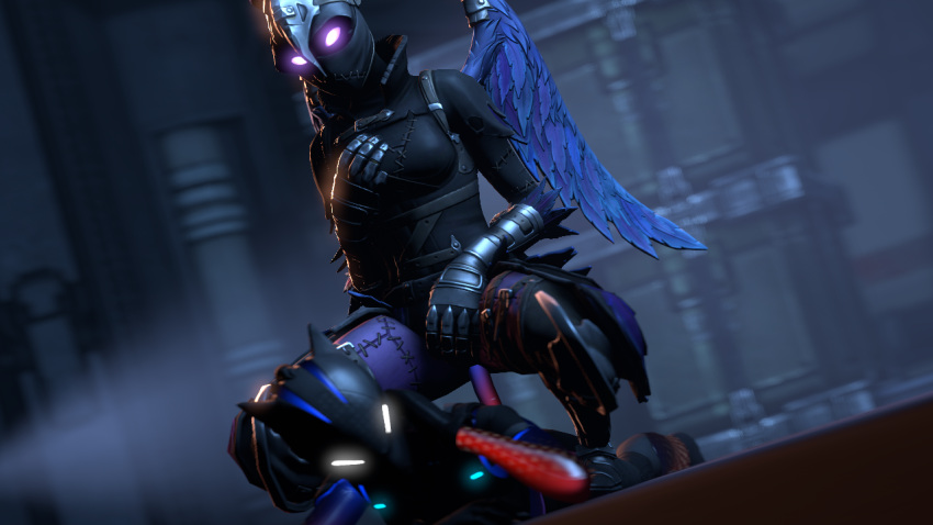 bodysuit claws female_only fortnite lynx lynx_(fortnite) mask purple_eyes ravage ravage_(fortnite) suit tail wings