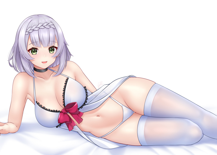 1girls breasts female female_only gabriel_evangel gabrielevangel genshin_impact legwear lingerie navel noelle_(genshin_impact) panties pussy solo solo_female stockings white_legwear white_panties white_stockings