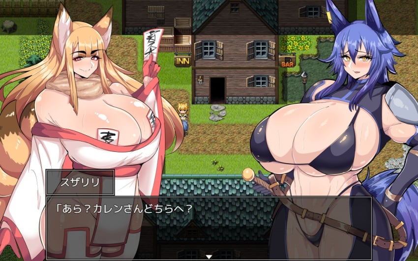 2girls big_breasts dialogue game_cg huge_breasts kemonomimi looking_at_viewer multiple_girls rururu82010664 tagme