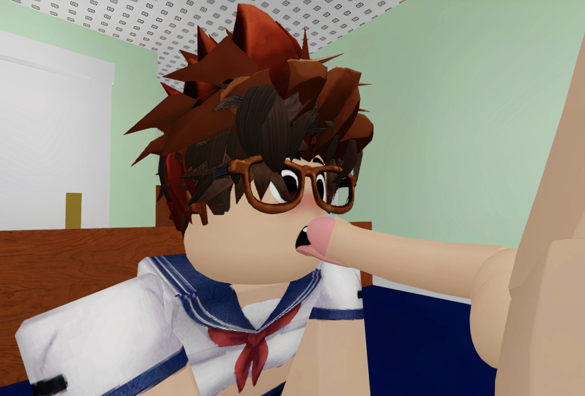 2boys 3d artist_request bed gay glasses hair licking_penis male male/male neko-jan penis roblox robloxian source_request tagme tongue tongue_out