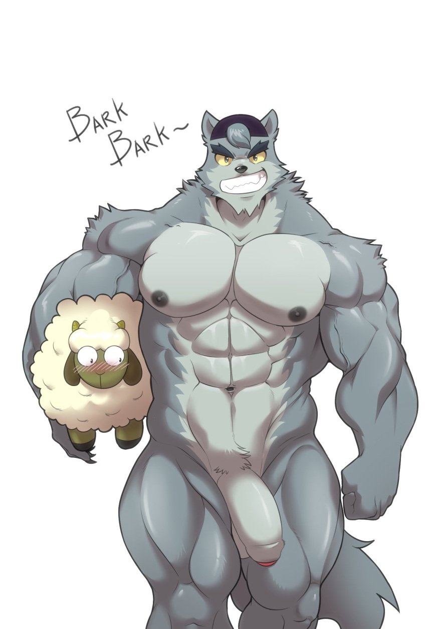 alphamoonlight anthro backwards_cap big_penis canid canine canis flaccid foreskin genitals hi_res male male_only mammal muscular muscular_male nipples nude penis solo we_baby_bears we_bare_bears wolf wolf_(we_baby_bears) yellow_eyes