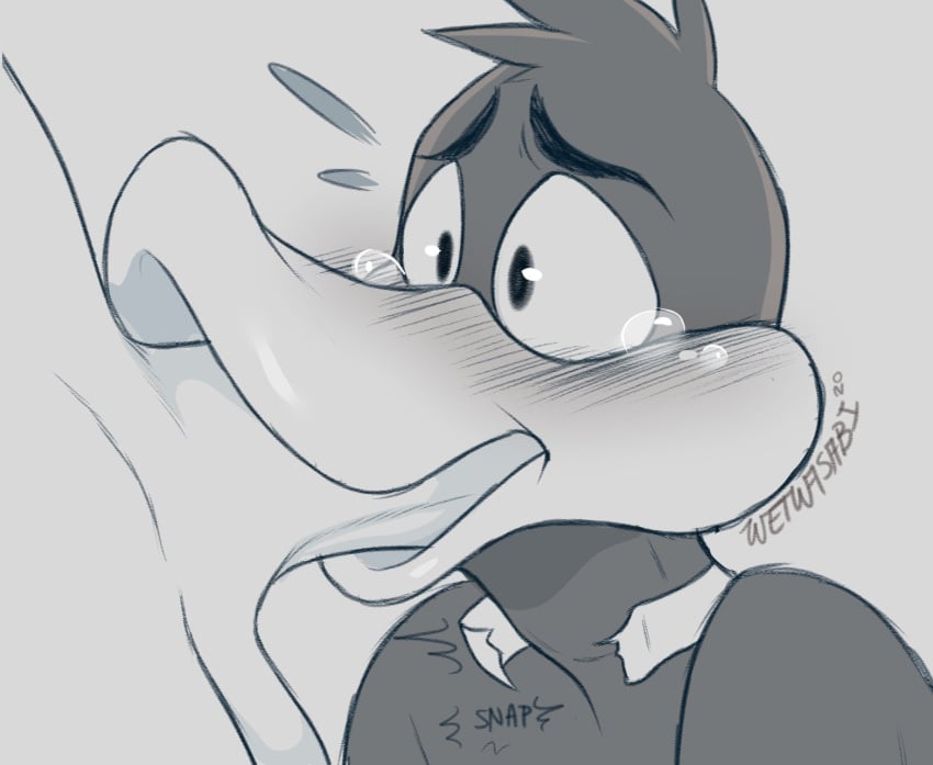 beakjob blowjob choker_snapping daffy_duck duck duck_bill forced forced_blowjob forced_oral gay human_on_anthro large_penis looney_tunes oral penis shocked size_difference soft_feathers tearing_up tears warner_brothers wetwasabi what