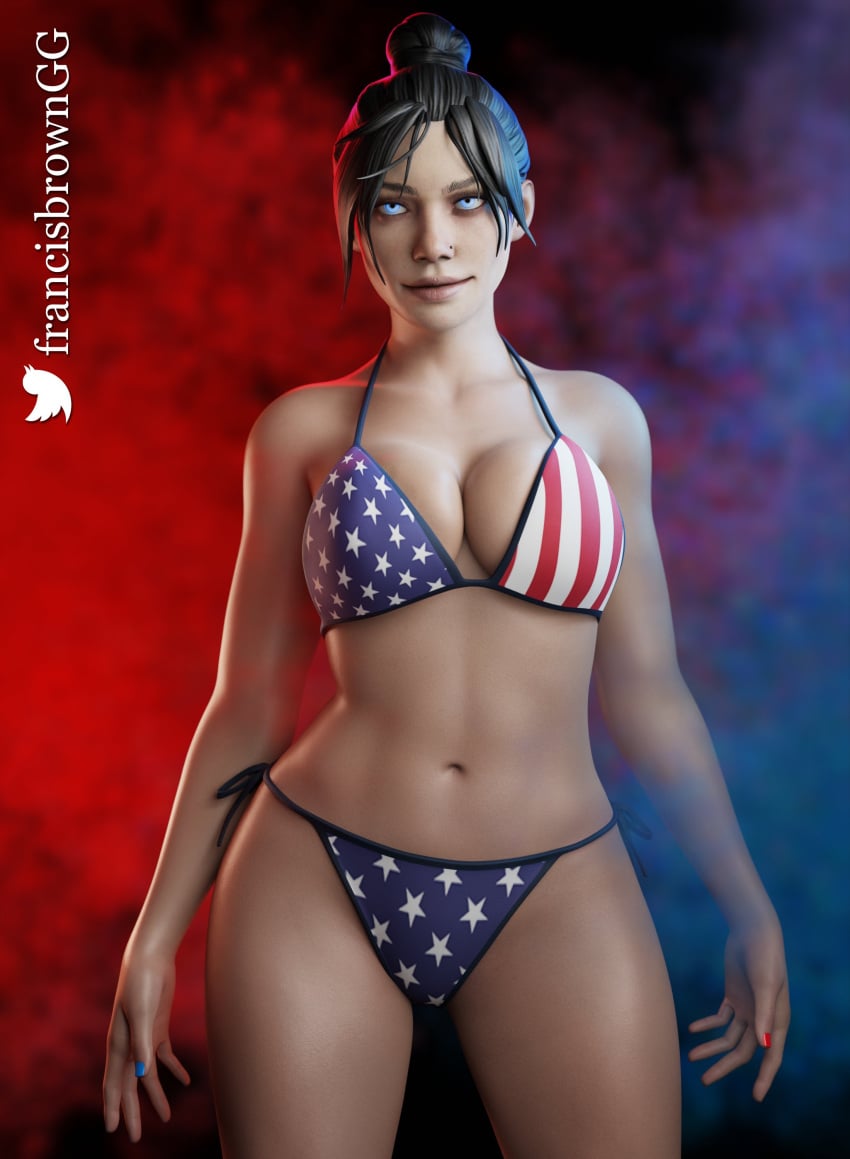 1girls 3d 4th_of_july american_flag_bikini apex_legends big_breasts breasts female female_only flag_bikini francis_brown looking_at_viewer pale-skinned_female pale_skin respawn_entertainment thick_thighs united_states_of_america usa wraith_(apex_legends)