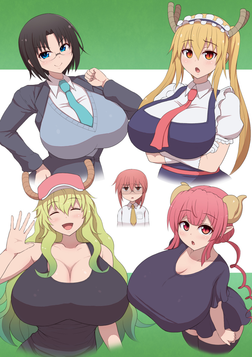 5girls breast_envy dragon_girl elma_(dragon_maid) female female_only huge_breasts ilulu_(dragon_maid) kobayashi miss_kobayashi's_dragon_maid monster_girl ponpo ponponmaru quetzalcoatl_(dragon_maid) tagme tohru_(dragon_maid)