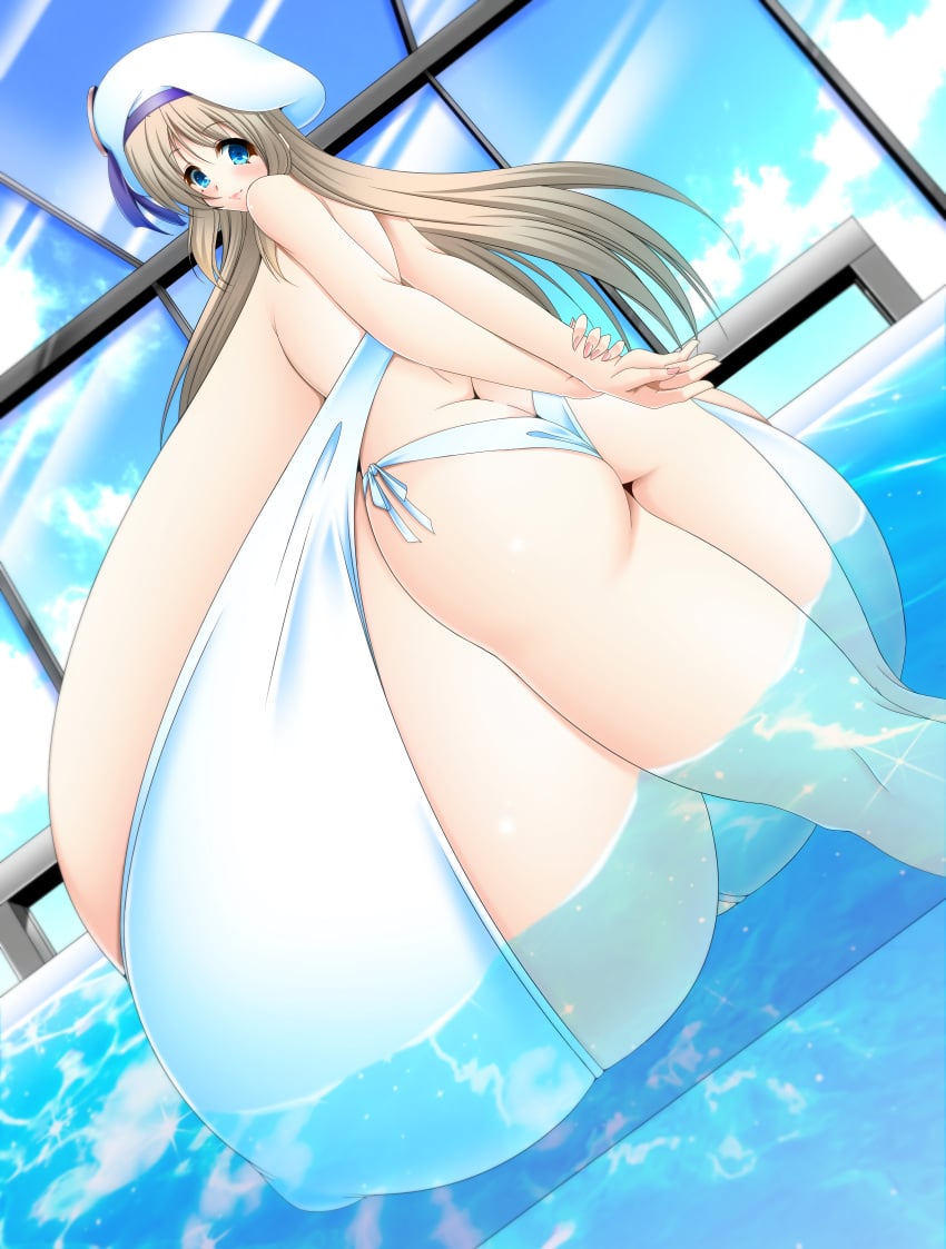 1girls akira_agata ass_cleavage big_ass big_breasts bikini breasts_bigger_than_body breasts_bigger_than_head breasts_bigger_than_torso butt_crack enormous_breasts gigantic_breasts huge_ass huge_breasts hyper hyper_breasts long_hair looking_at_viewer looking_back massive_breasts pool sailor_hat swimming_pool swimwear tagme water