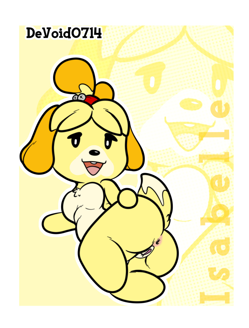 animal_crossing anthro anus breasts canid canine canis featureless_breasts female fluffy fur furry furry_only hi_res isabelle_(animal_crossing) nintendo no_nipples nude pinup pussy seductive solo spread_anus tail video_game_character voidsdroids