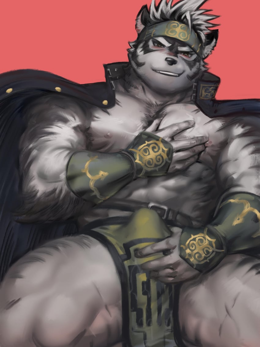 anthro balls bara bulge dopq furry gay horkeukamui loincloth male male_only muscles muscular penis solo solo_male spread_legs tokyo_afterschool_summoners yy6242