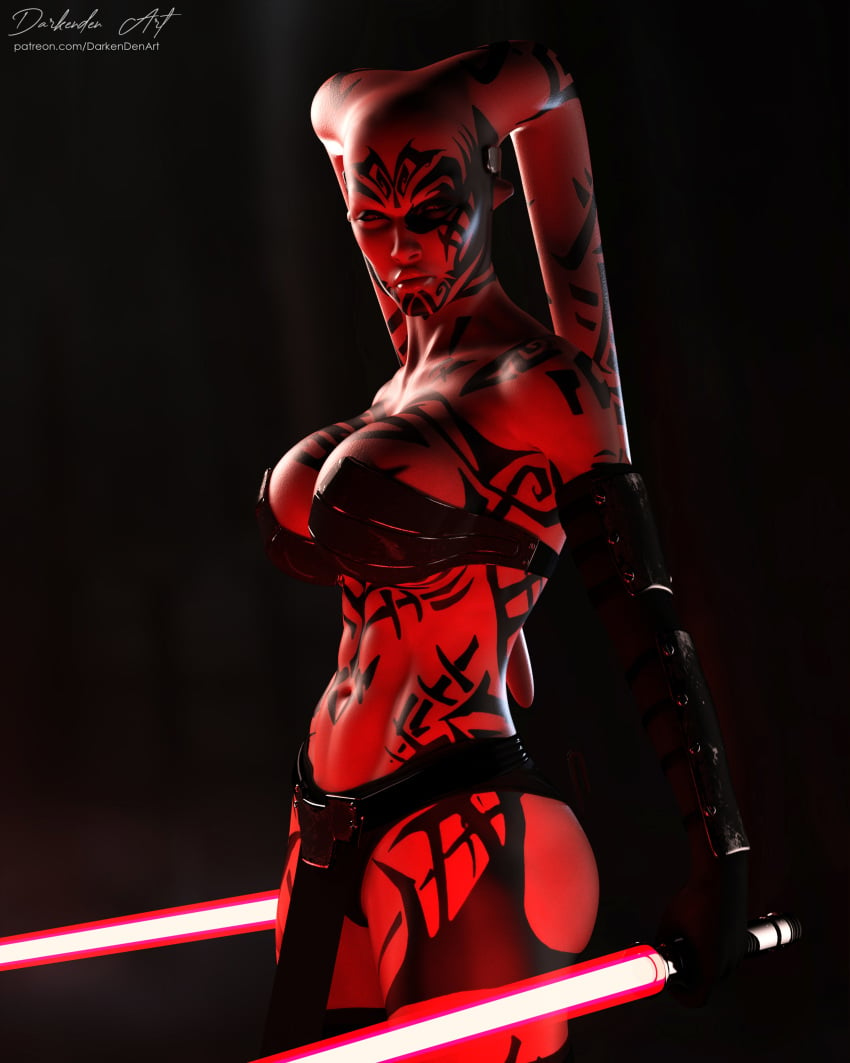 1girls 3d alien alien_girl artist_signature athletic_female boobs bra breasts darken_den darth_talon dim_lighting elbow_gloves female female_focus female_only lightsaber panties partially_clothed partially_clothed_female patreon_username red_body red_lightsaber red_skin sith sith_lady solo solo_female star_wars star_wars:_legacy star_wars_legends strapless_bra twi'lek yellow_eyes