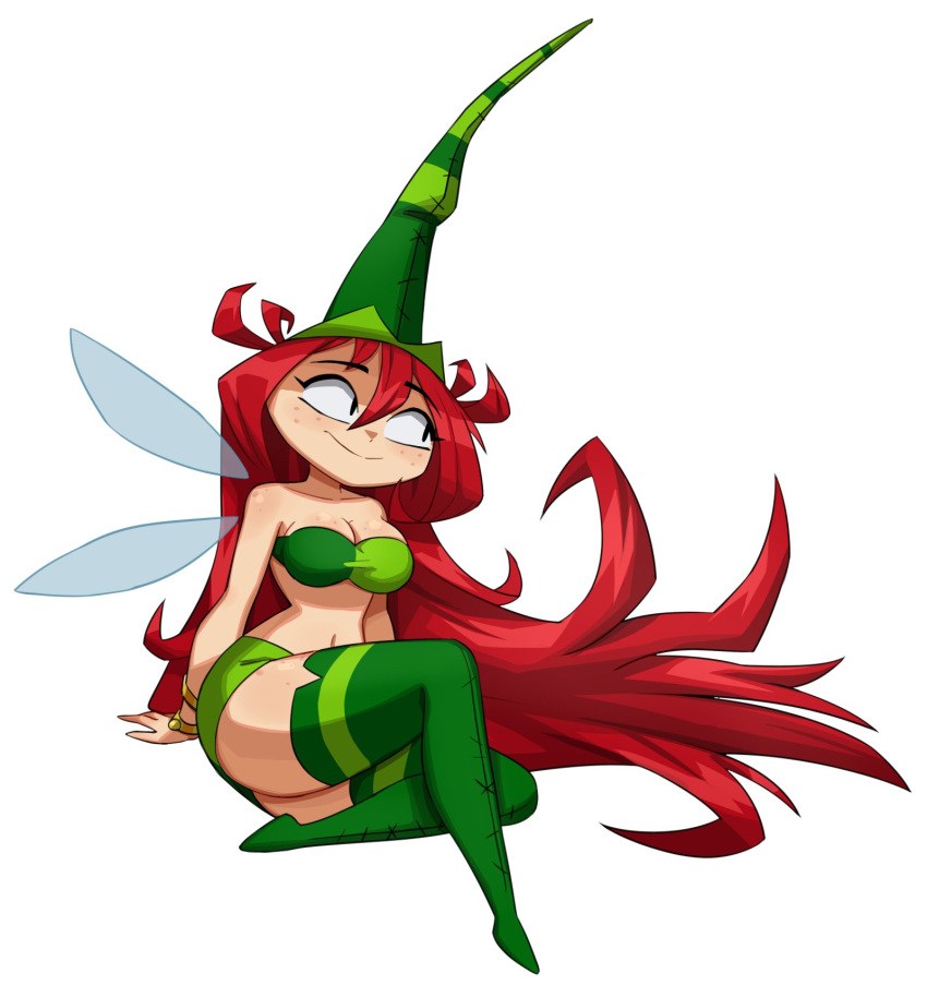 1girls bare_midriff betilla_(rayman) bracelet breasts cleavage fairy fairy_wings flowerpigeon73 freckles hat long_red_hair miniskirt navel nymph_(rayman) pointed_hat rayman_(series) rayman_origins red_hair skirt smile solo tagme thighhighs thighs ubisoft white_background wings