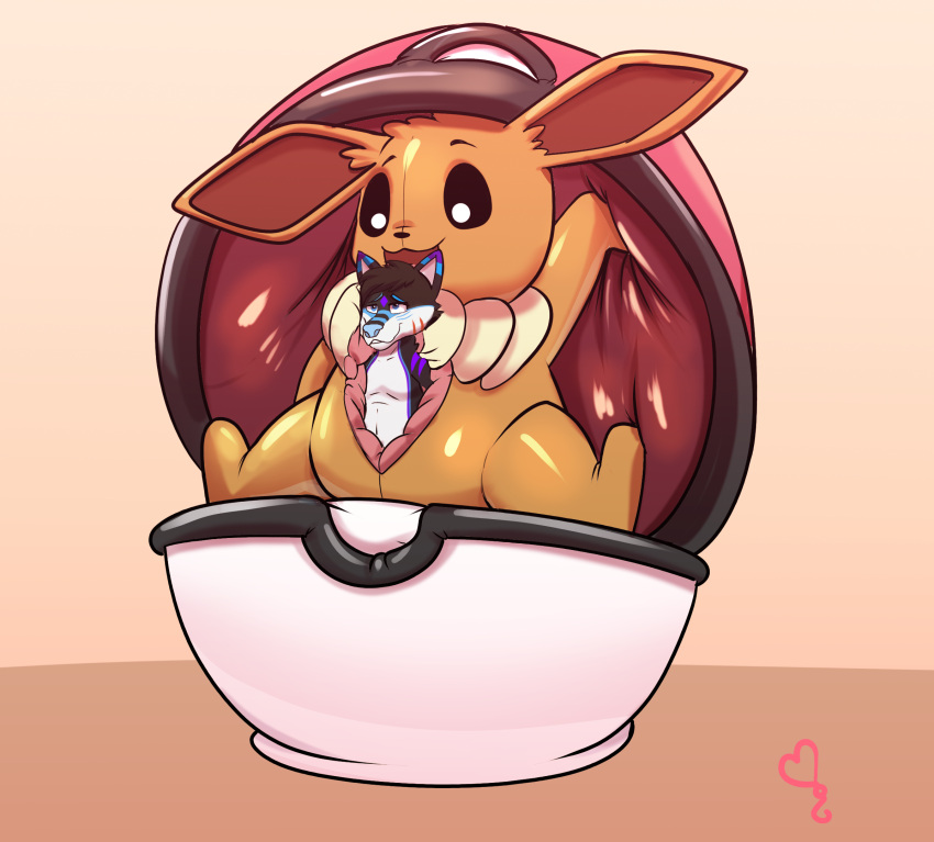 anthro bondage bound eevee hi_res inflation kastmi male nintendo pokéball pokémon_(species) pokemon solo trapped video_games