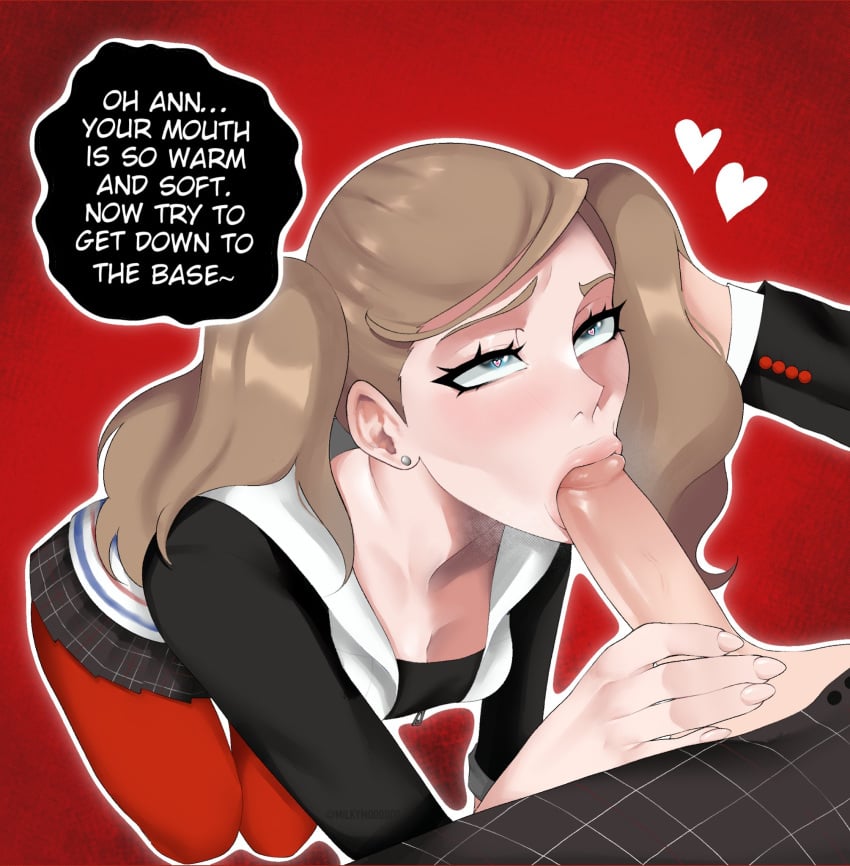 1girls ann_takamaki blonde_hair blowjob faceless_male fellatio just_the_tip milkymoooooo persona persona_5 school_uniform schoolgirl straight sucking_tip twintails