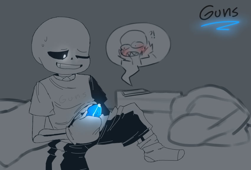 1boy 2d ?! blue_dick blue_penis blush ectopenis guns_(artist) humanoid kustard leaking_penis lightsaber_dick male male_only masturbation one_eye_closed penis phone_call sans sans_(underfell) sans_au sanscest underfell underfell_sans undertale undertale_(series) undertale_au