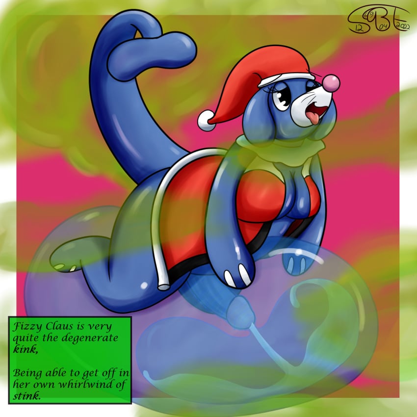 anthro big_penis blue_body bodily_fluids breasts bubble christmas christmas_clothing christmas_headwear clothing cum cum_inside ejaculation fart fart_cloud fart_fetish female fizzy_pop_the_popplio floppy_ears futanari gassy generation_7_pokemon genital_fluids genitals gynomorph hat headgear headwear herm hi_res holidays intersex looking_pleasured nintendo open_mouth orgasm penetrable_sex_toy penis pokémon_(species) pokemon pokemon_(species) pokemorph popplio santa_hat sex_toy sexybigears69 smelly solo text thick_thighs