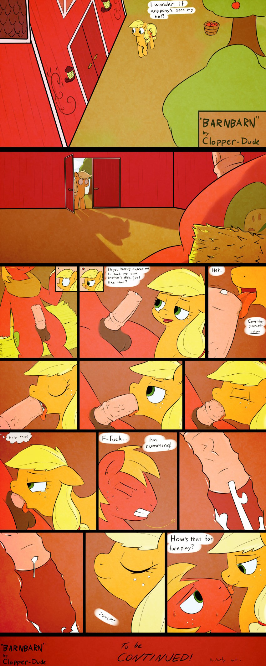 apple applejack_(mlp) balls barn big_macintosh_(mlp) blonde_hair blowjob brother_and_sister clopper-dude comic cum cum_in_mouth cum_inside cum_swallow cumshot deepthroat english_text equine erection eye_contact face_lick fellatio female feral friendship_is_magic fruit furry genitals green_eyes hair heart horse horsecock incest licking looking_at_another male my_little_pony no_humans open_mouth oral oral_penetration oral_sex orgasm penetration penile penis penis_in_mouth pony precum presenting sex sibling smile straight swallowing text tongue tongue_out tongue_out_blowjob tree uncensored