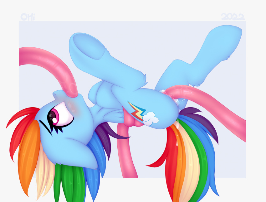 blue_body equid equine female feral friendship_is_magic hasbro horse mammal my_little_pony omiart oral oral_penetration penetration pony rainbow_dash_(mlp) solo_focus tentacle vaginal_penetration