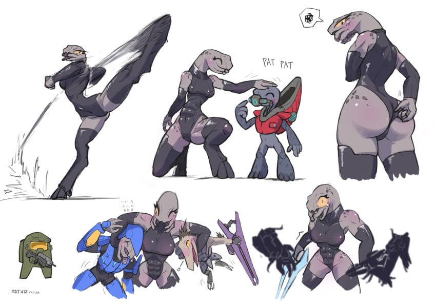 1girls 2d 4boys 4boys1girl adjusting_clothing amogus among_us angry anthro armpits athletic_female big_ass blush buff covenant elite_(halo) female female_alien female_sangheili female_soldier flustered halo_(game) halo_(series) karate_kick kick kig-yar male master_chief muscles muscular_female patting patting_head ruuhtian_(kig-yar) sangheili sat_v12 soldier strong teratophilia the_flood tight_clothes tight_clothing unggoy wedgie wholesome