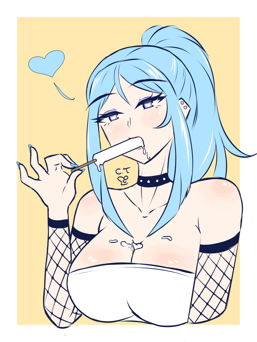 blue_eyes blue_hair choker crispy_toast fellatio fishnets heart_eyes iru_may_(akairiot) ponytail popsicle