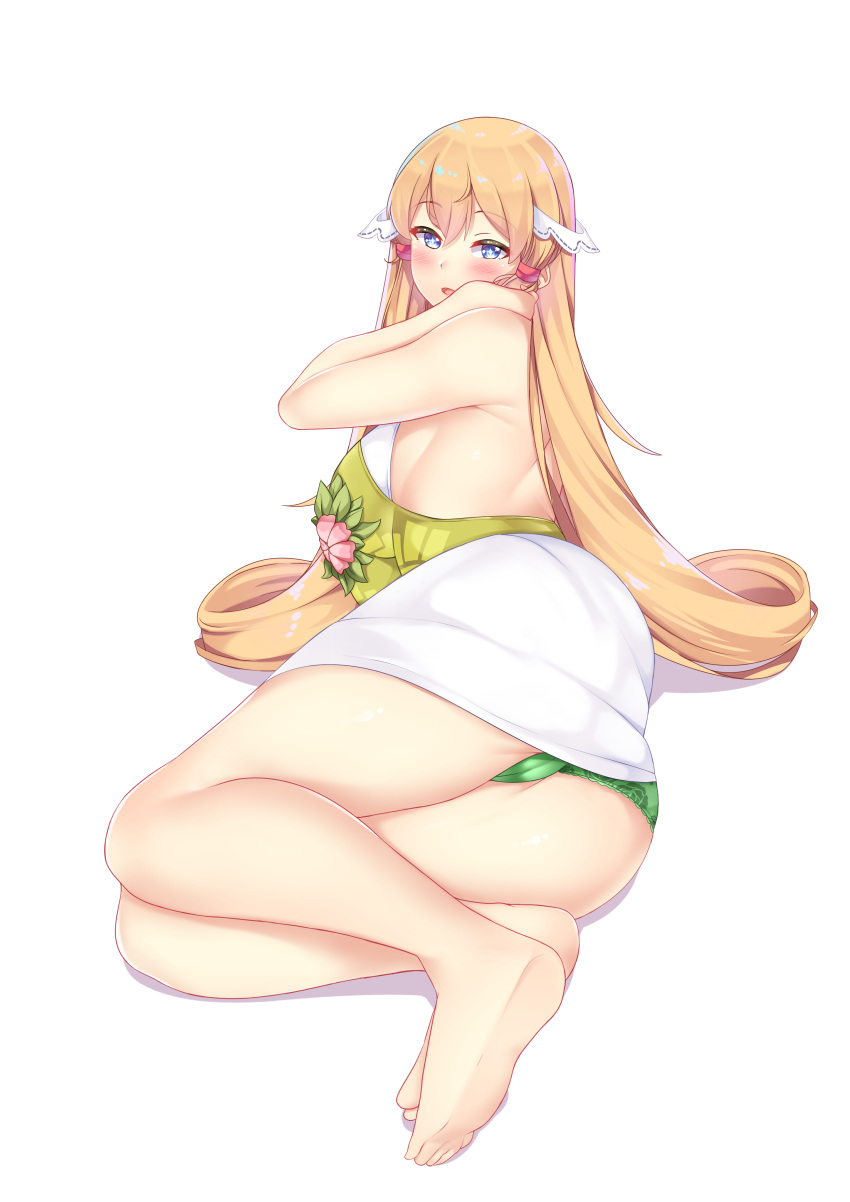 1girls adjusting_hair ass back bare_back bare_legs barefoot blonde_hair blue_eyes blush breasts commission female female_only fire_emblem fire_emblem_heroes green_panties large_ass large_breasts legs long_hair looking_at_viewer looking_back nabunabu nintendo on_ground open_mouth panties pantyshot smile solo star-shaped_pupils symbol-shaped_pupils underwear upskirt very_long_hair ymir_(fire_emblem_heroes)