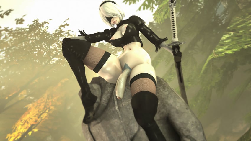 1futa 3d balls big_balls big_breasts big_penis blindfold bottomless breasts futa_only futanari hairband huge_cock light-skinned_futanari light_skin mitrild-sfm nier nier:_automata penis short_hair solo solo_futa testicles thick_thighs thigh_highs white_hair yorha_2b