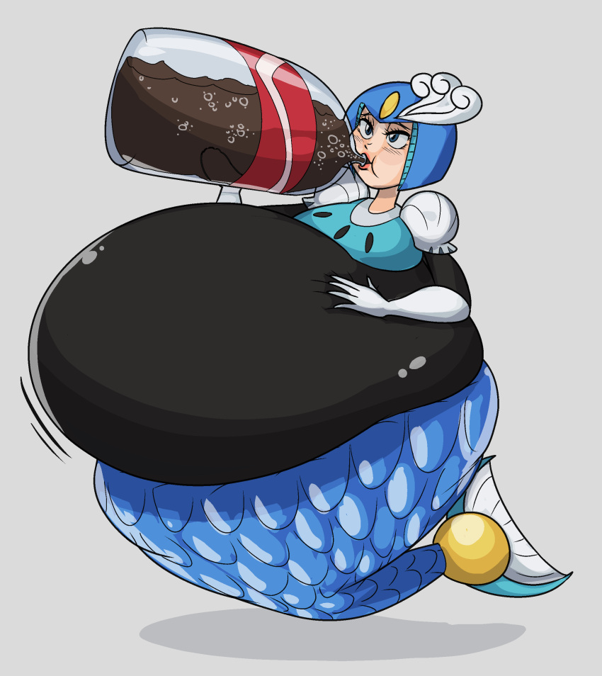 1girls chubby chubby_female drinking fat female female_only grey_background mega_man morbidly_obese morbidly_obese_female obese obese_female overweight overweight_female robot_girl robot_master solo splash_woman