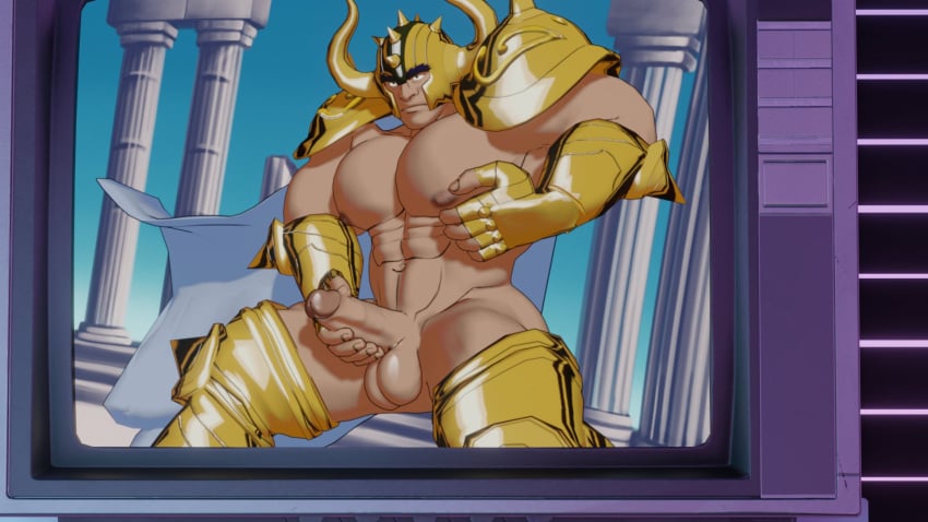 1boy aldebaran bara gay huge_balls huge_cock male male_only psyertitan saint_seiya solo taurus_aldebaran uncensored yaoi