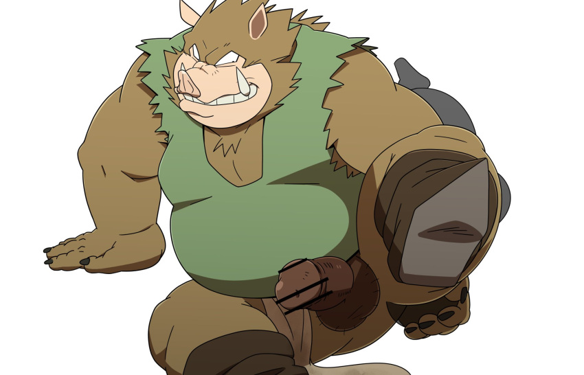 2022 anthro asian_clothing ass balls belly big_belly brown_body censored clothing clothing_aside dragon_quest east_asian_clothing erection eto1212 fundoshi fundoshi_aside genitals hi_res humanoid_hands japanese_clothing kemono male male_only mammal orc_(dragon_quest) overweight overweight_male penis simple_background solo square_enix suid suina sus_(pig) underwear underwear_aside video_games white_background wild_boar