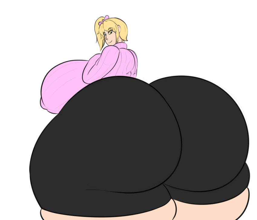 1girls ass ass_bigger_than_body ass_bigger_than_breasts ass_bigger_than_head ass_focus back_view backside big_ass big_breasts big_butt black_shorts blonde_hair breasts butt commission dat_ass digital_drawing_(artwork) enormous_ass female female_only giant_ass gigantic_ass gigantic_thighs green_eyes hi_res huge_ass huge_breasts huge_butt hyper hyper_ass hyper_thighs looking_at_viewer massive_ass mishi_smithers original owlizard pink_clothing ponytail shorts side_ponytail simple_background smile sweater thick_thighs thighs turtleneck turtleneck_sweater voluptuous wide_hips