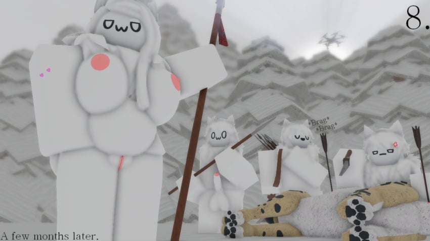 1girls 3boys 3d big_butt breasts forest homo_animalis hunt nonalterna penis pregnant pussy roblox robloxian self_upload spear tagme tribal white_fur winter