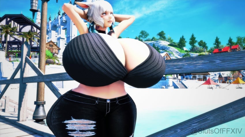 cat_ears clothed final_fantasy final_fantasy_xiv gigantic_ass gigantic_breasts gpose(ffxiv) huge_breasts miqo'te slutsofffxiv tagme thick_thighs white_hair y'shtola