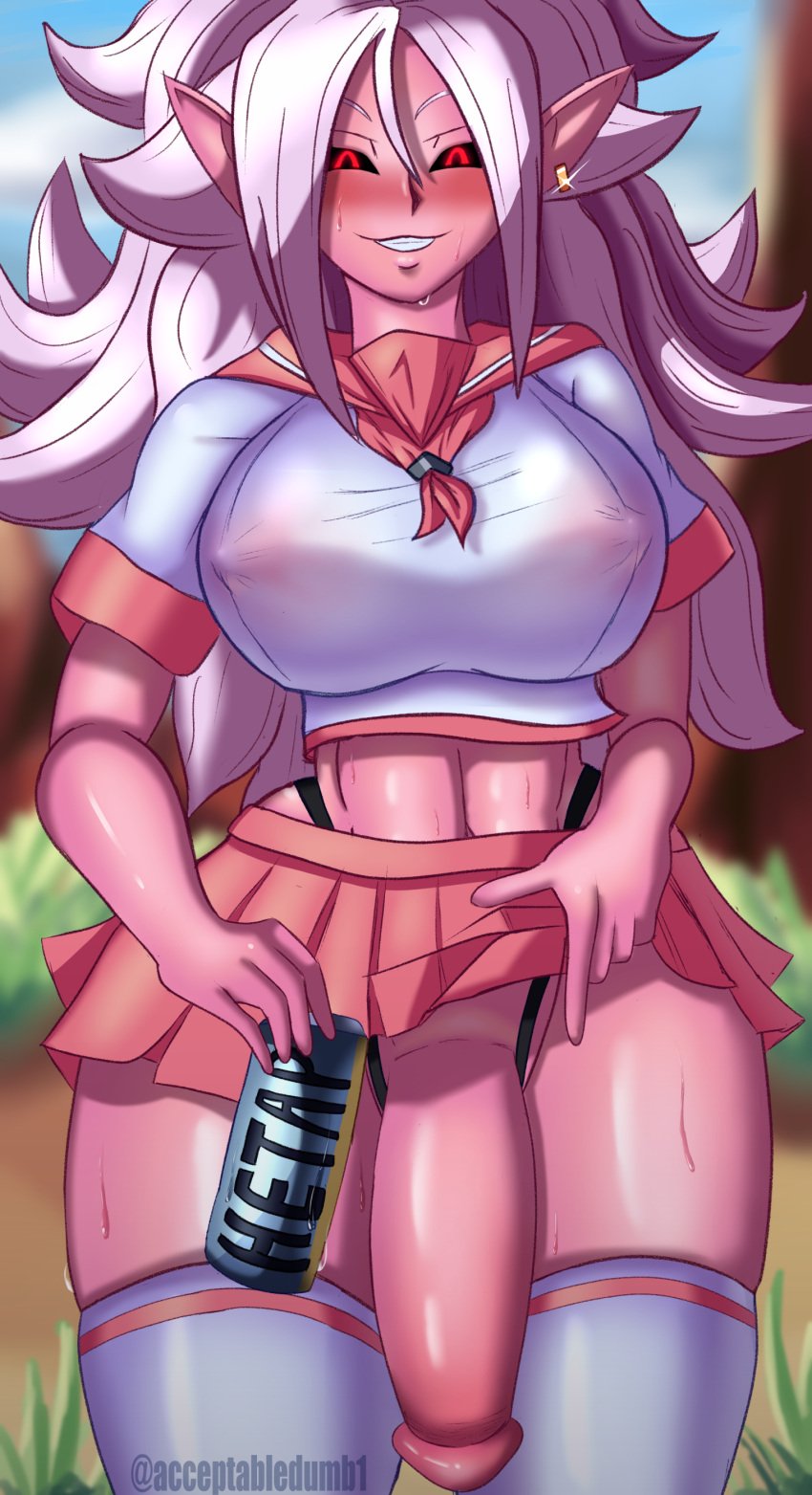 1futa acceptabledumbass alternate_costume alternate_outfit android_21 astolfo_(fate)_(cosplay) astolfo_monster_cosplay_(meme) balls big_breasts big_hips big_penis black_sclera blush bottomless breasts clothed clothing cosplay dragon_ball dragon_ball_fighterz dragon_ball_z flaccid flaccid_penis futa_only futanari humanoid humanoid_penis majin_android_21 microskirt mostly_clothed nipple_bulge nipples penis pleated_skirt red_eyes school_uniform self_upload skindentation solo standing sweat thick_thighs thighhighs wide_hips