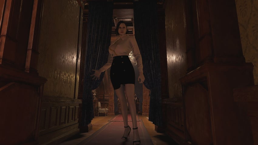 3d alcina_dimitrescu big_breasts breasts feet game_mod heels looking_at_viewer mod red_toenail_polish red_toenails resident_evil resident_evil_8:_village secretary secretary_outfit skirt