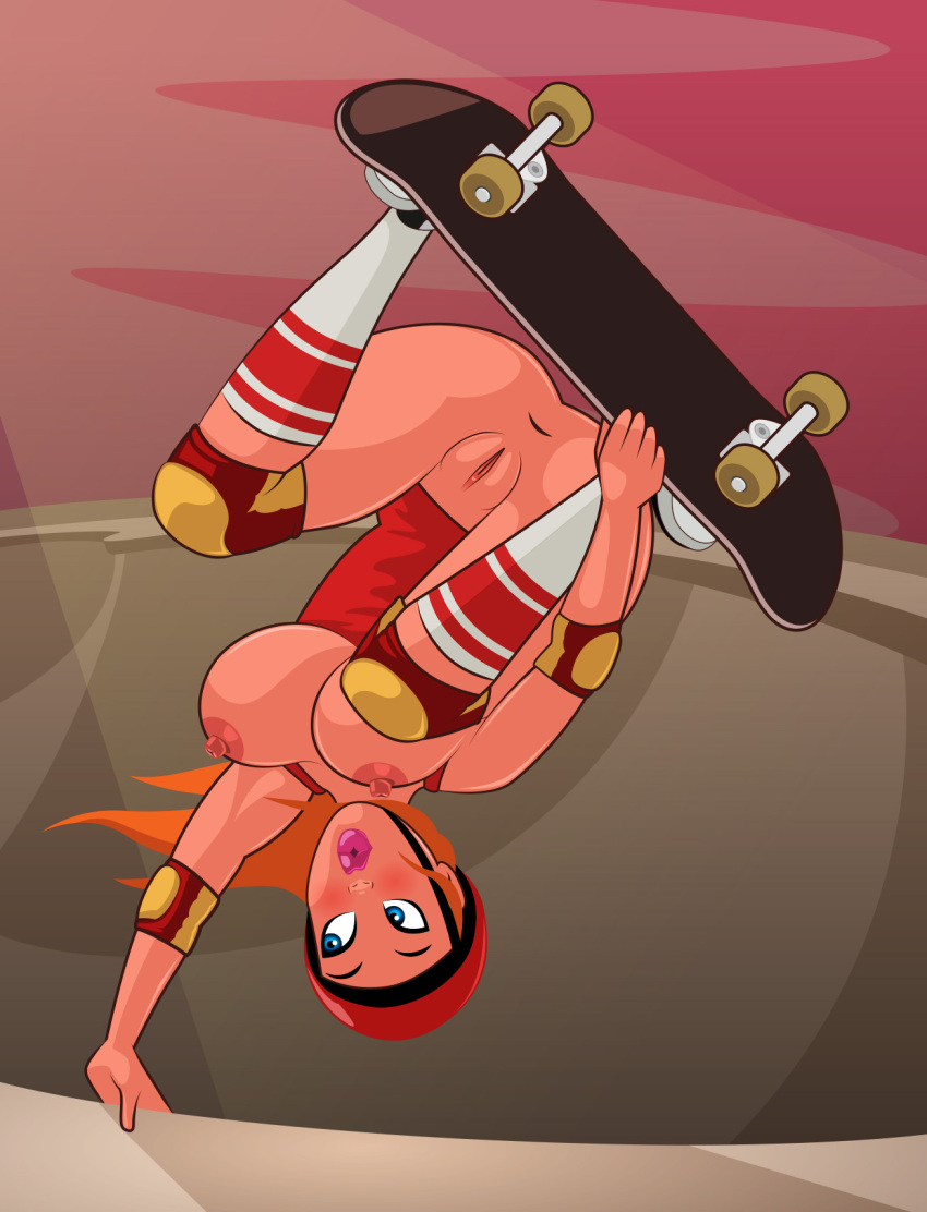 big_breasts franbeliel red_hair skateboard spread_legs