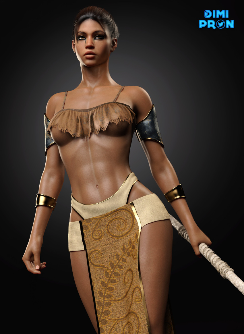 1girls 3d abs african african_female amazon amazonian big_breasts blender bodypaint brown_body brown_eyes brown_hair brown_skin capcom dark-skinned_female dark_skin daz3d daz_studio dimipron facepaint female female_only pelvic_curtain resident_evil resident_evil_5 sheva_alomar solo solo_female tribal underboob