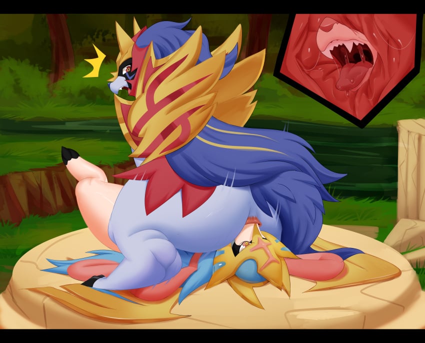 absurd_res anal anal_juice anal_sex anus ass balls big_butt bodily_fluids canid canine canis crowned_shield_zamazenta crowned_sword_zacian deep_rimming detailed_background duo facesitting feral genitals hi_res internal_view legendary_pokémon looking_back lying male male/male male_only mammal manene nintendo on_back oral penetration pokémon_(species) pokemon raised_tail rimming saliva sex snout_fuck video_games wolf x-ray zacian zamazenta