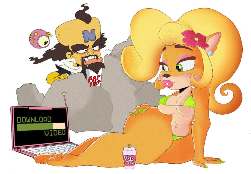 2022 activision anthro barefoot bikini breasts clothing coco_bandicoot computer crabtopus crash_(series) doctor_neo_cortex duo electronics feet female fur hi_res human humanoid laptop lips male male/female mammal masturbation neo_cortex swimwear thick_lips thick_thighs video_games wide_hips