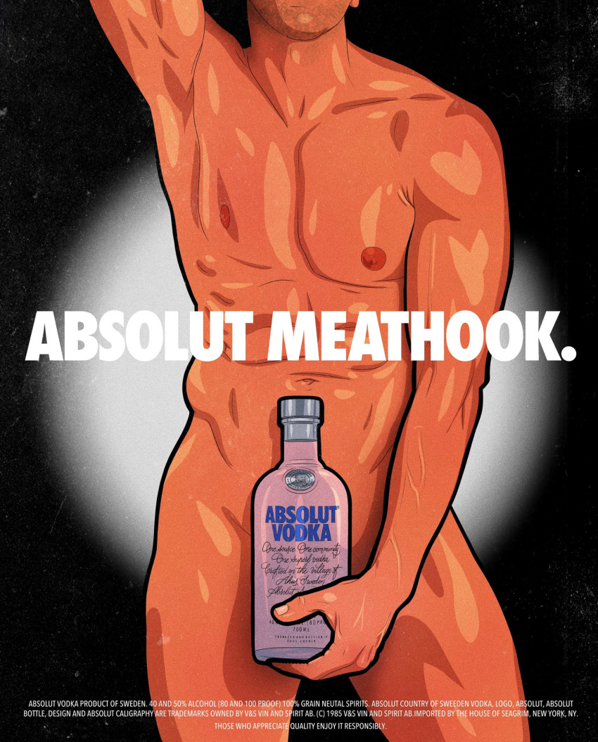 absolute_vodka advertisement covered_crotch male male_only meathook_magazine muscles muscular muscular_male twitter_user_oc unnamed_character vodka