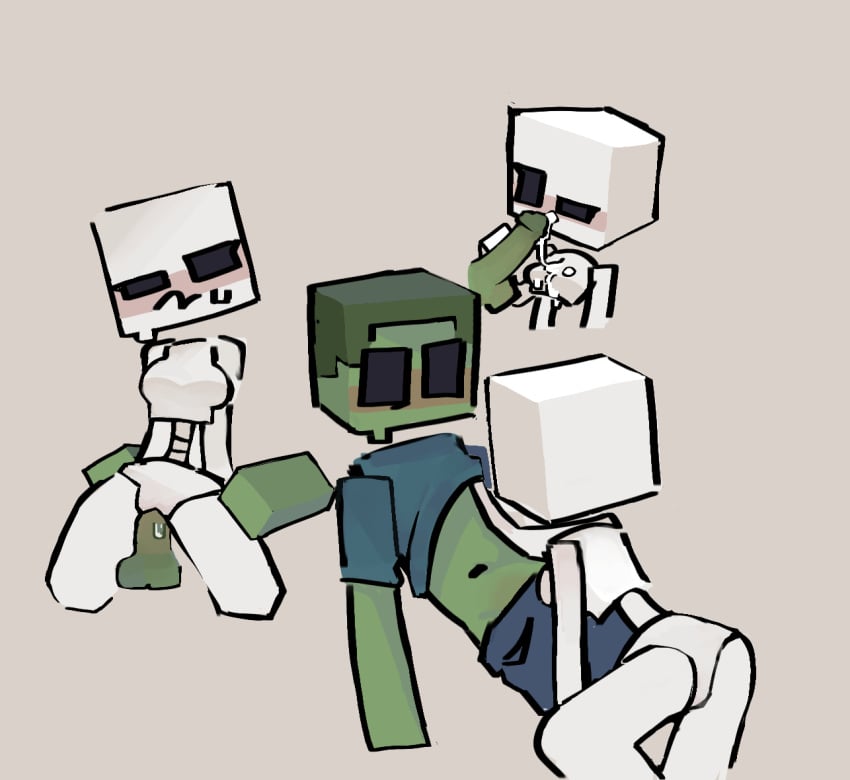 blush cum minecraft mojang penetration skeleton_(minecraft) skeleton_girl zombie_(minecraft)