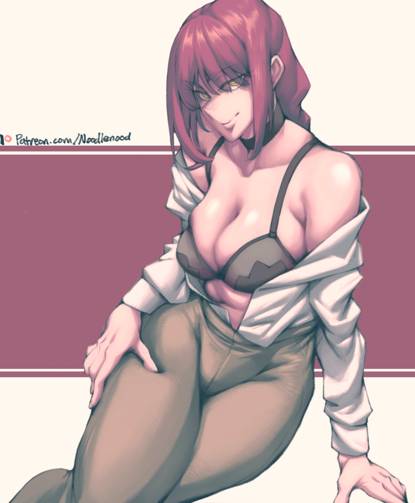 1girls aroodnoodle big_ass big_breasts chainsaw_man curvy long_hair makima_(chainsaw_man) mature_female mature_woman medium_breasts noodlenood office_clothing red_hair shirt_tucked_in smile thick_ass thick_thighs tucked_shirt wide_hips