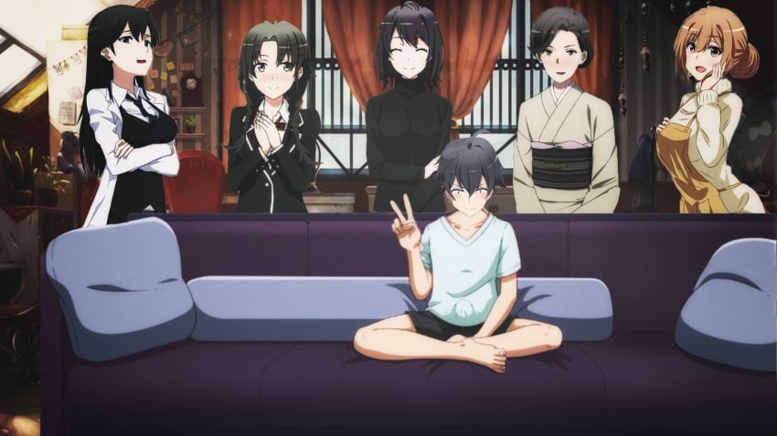 1boy 5girls black_eyes black_hair color female harem hikigaya_hachiman hiratsuka_shizuka light-skinned_female light-skinned_male male meme milf multiple_girls my_teen_romantic_comedy_snafu phantom9614 piper_perri_surrounded shiromeguri_meguri yuigahama_yui's_mother yukinoshita_haruno yukinoshita_yukino's_mother