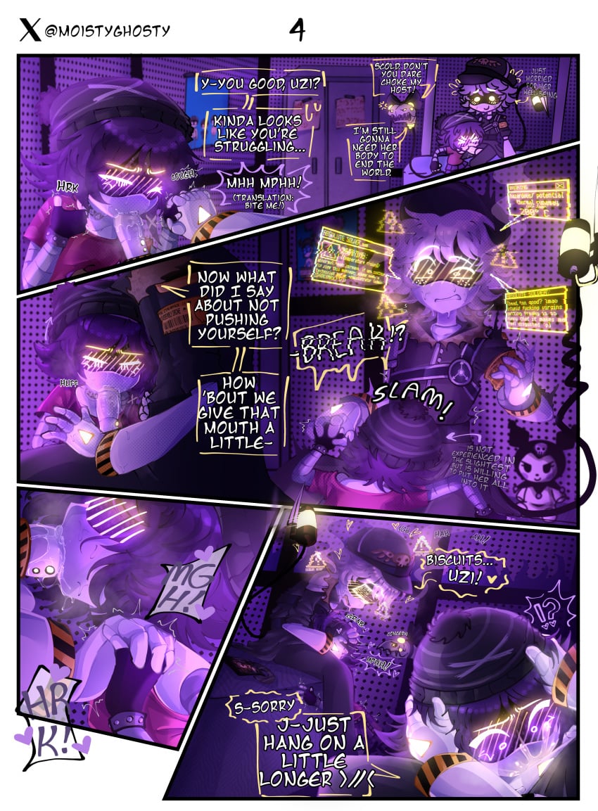 1boy 1girls 2d blowjob canon_couple chibi chibi_style comic couple cum cum_in_mouth cumshot cyn_tail_(murder_drones) dialogue english_text erect_penis erection fellatio female forced_swallow funny glitch_productions holding_hands holding_head humanoid humanoid_female humanoid_male inexperienced lewd_hand_holding male moistyghosty murder_drones n_(murder_drones) penis pushing_down robot robot_boy robot_girl robot_humanoid screen_face straight swallowing_cum tagme talking talking_to_partner text uzi_(murder_drones) wholesome