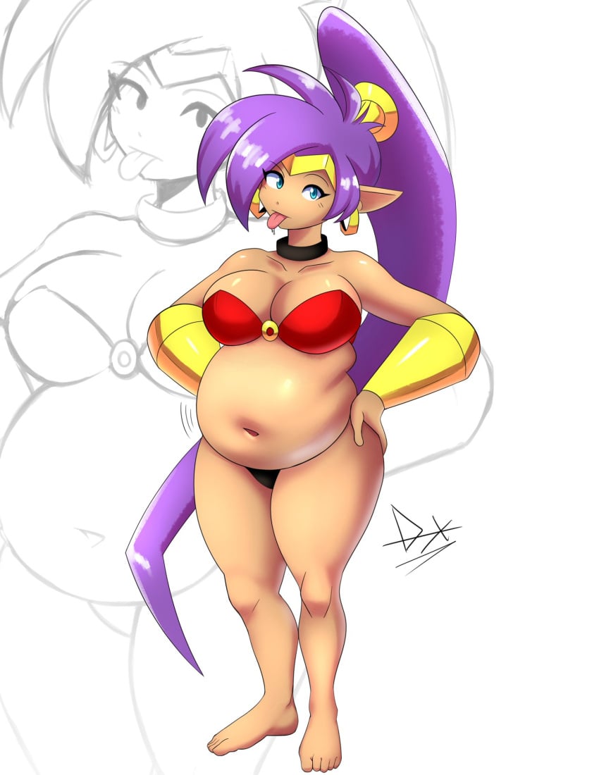 bbw belly_overhang big_belly big_female blush blush chubby chubby_female embarrassed fat fat_ass fat_female fat_fetish fat_girl fat_rolls fat_woman fatty large_female obese obese_female overweight overweight_female pig plump pork_chop shantae shantae_(character) thick_thighs tubby weight_gain